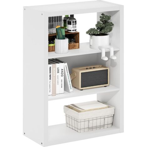 Étagère, Bibliothèque À 3 Niveaux avec Étagère Ouverte, 28,7 X 58,9 X 91,2 Cm, Idéale pour Le Salon, La Chambre Ou Le Bureau, Blanche. (1/5)
