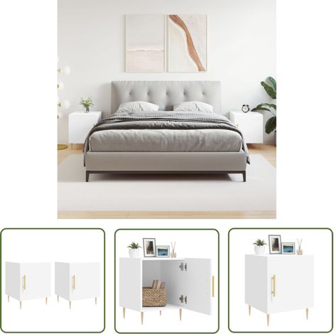 The Living Store Tables de chevet 2 pcs blanc 40x40x50 cm bois d’ingénierie - Table De Chevet - Meuble De Chambre - Armoire De Chevet - Commode - Design Moderne (1/5)