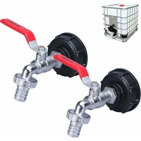 Robinet Cuve 1000L Robinet Recuperateur Eau De Pluie 2 pieces, Adaptateur De Réservoir d'eau IBC 1/2" Double Robinet en laiton en Fabriqué en PP Filetage Gros 60 MM (1/2)