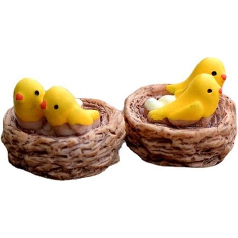Ruluti Nid Statue Mini Oriole Résine Artisanat Miniature Dessin Animé Animal DIY Paysage Fée Jardin Décoration 2 pcs