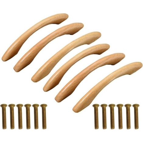 6 Pcs Poignées de Cabinet en Bois Arc Forme 128mm, Boutons pour Meubles, Placard et Tiroir (Jaune) (1/4)