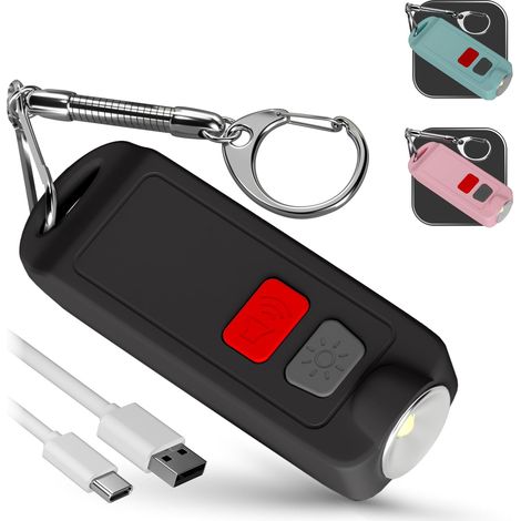Personal Alarm - USB Rechargeable Waterproof Security Siren Keychain 130dB Safety Panic Whistle with LED Light - Low Battery Notification - Self-Defense Audible Alert, Black