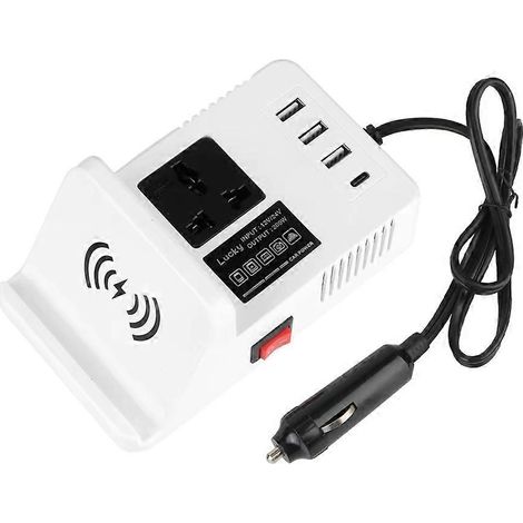 Schnell-USB-Laptop-Ladegerät, 12/24V-Autoladegerät, Spannungswandler und Wechselrichter (weiß) (1/5)