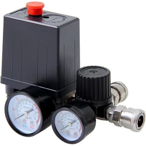 DBBEGK Pressostat compresseur 220 V/380 V,régulateur 4 ports,pressostat pompe à air,vanne de pompe à air 0-180 psi avec manomètre (220 V) (1/3)