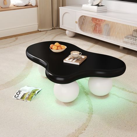 Mesa baja Nuage - 95 x 62,5 x 32 cm - LED integrado de 16 colores - Diseño lúdico y seguro – Salón y dormitorio infantil - Negro y blanco