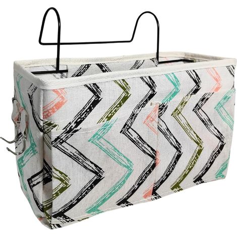 1x Organisateur de lit, Crochet métallique, Poche en coton et lin, Rangement chevet, Pour dortoir et maison (1/5)