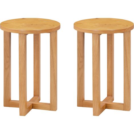 Hallowood Furniture Waverly Round Small Oak Side Table Set of 2 with Criss-Cross Leg Design, Solid Oak Wood Bedside, Lamp, Plant & Sofa End Table for Small Spaces, Living Room Furniture (1/5)