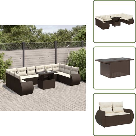 11-tlg. Garten-Sofagarnitur mit Kissen Braun Poly Rattan - Garten Sofagarnitur - Garten Sofagarnituren - Outdoor Sofagarnitur - Sofagarnitur Terrasse