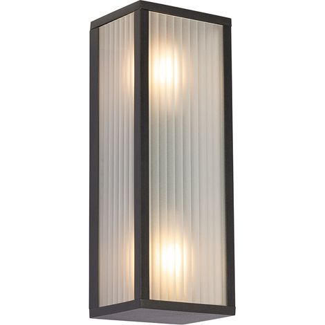 Outdoor Wall Light Black with Ribbed Glass 2-Light IP44 - Charlois