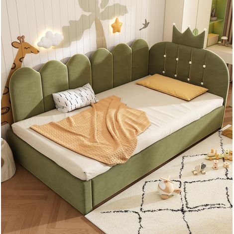 Bett Tagesbett ausziehbar 90x200 Samt Grün OKMYHOME (1/5)