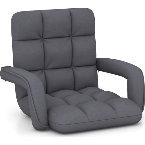 Costway – Fauteuil de sol inclinable 6 positions – Tissu en daim gris – Accoudoirs ergonomiques – Charge max 150 kg – Dimensions 108 x 64 x 13 cm (1/5)