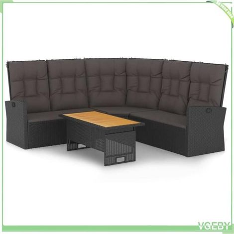 Ensemble de salon de jardin - FAFEICY - 362175 - Résine tressée noir - Dossier réglable - Table à dessus relevable (1/5)