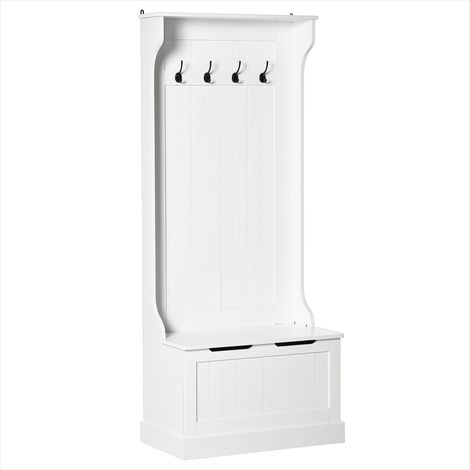 Porte-manteau d'entrée avec banc et rangement blanc MDF 4 en 1 (1/5)