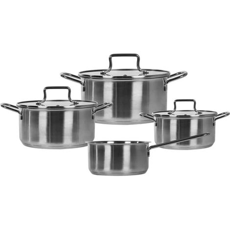 TrAdE Shop Traesio - Set Batteria Di Padelle 7pz In Acciaio Inox Con Fondo Full Induction Coperchi In Vetro - (1/3)