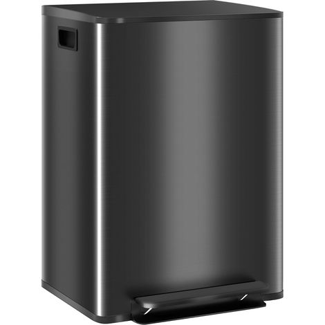 60L Dual Compartment Stainless Steel Bin, with Deodoriser Holders - Black
