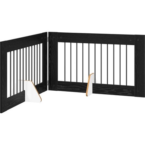 Cancello per cani pieghevole con supporti 2 pz Rovere Nero vidaXL