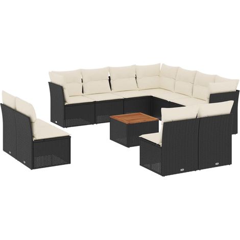 Salon de jardin 12 pcs avec coussins noir résine tressée (1/3)