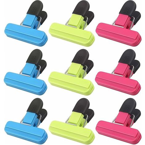 Lot de 9 pinces alimentaires pour fermeture de sacs, pinces de cuisine réutilisables pour sacs de congélation, conservation hermétique, 3 couleurs (1/5)