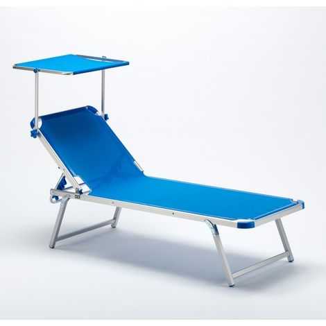 Lettino Spiaggia Prendisole in Alluminio da Spiaggia con Tettuccio Nettuno - Blu