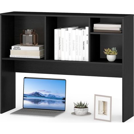 COSTWAY Libreria da Scrivania per Computer, Scaffale da Tavolo con 4 Cubi e Scomparto Posteriore Aperto, Organizzatore di Stoccaggio per Scrivania, 94x25x73 cm (Nero) (1/5)