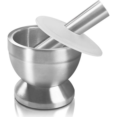 Mortier et pilon, presse à épices en acier inoxydable avec couvercle pour broyer et concasser, design ergonomique (1/5)