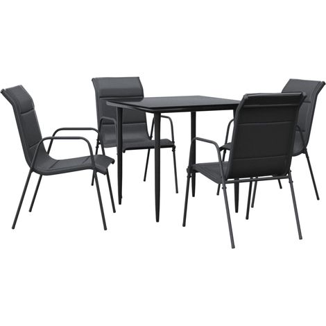 Ensemble à manger de jardin 5 pcs,Salon de jardin noir textilène et acier CFW43003 (1/5)