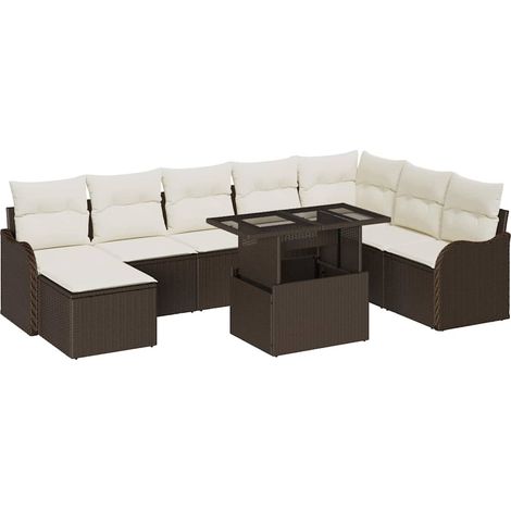 Garden Sofa Set with Cushion 9 pcs Brown Poly rattan vidaXL (1/5)