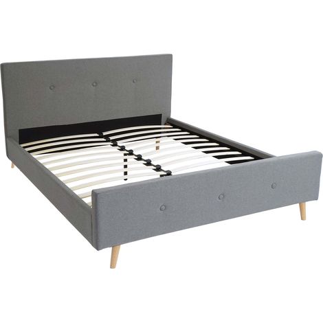 Letto telaio giroletto matrimoniale imbottito con doghe HHG-264 legno massello 160x200cm grigio