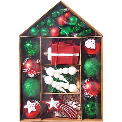 BOLA DE NAVIDAD 70 bolas de árbol de Navidad galvanizadas rojas, verdes y blancas (1/4)