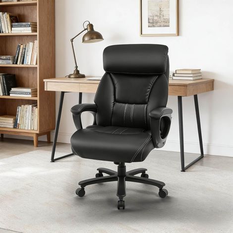 Silla de oficina negra con altura regulable, reposacabezas y soporte lumbar DESVIAE (1/5)
