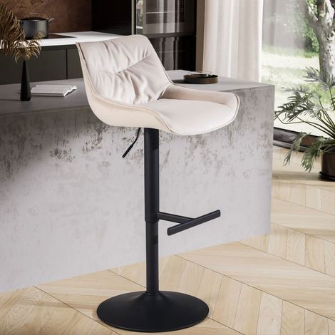 Chaise de bar 45x55x86/106 en velours beige et pied noir