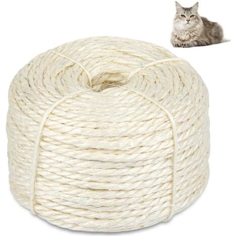 BUNTHAUS 50m Blanc Corde en sisal naturel pour arbre à chat 4 mm Corde de chanvre pour réparation, récupération de griffoir, tour d'arbre à chat (1/5)