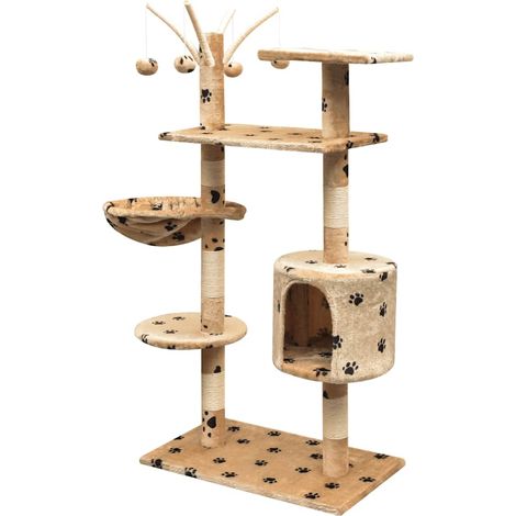 Maison Exclusive - Albero per Gatti Tiragraffi Sisal 125 cm Zampe Stampate Beige (1/4)