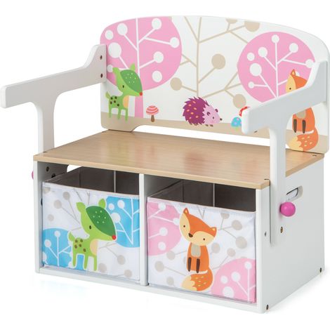 3 in 1 Kids Convertible Activity Bench with 2 Removable Fabric Bins-White (1/5)
