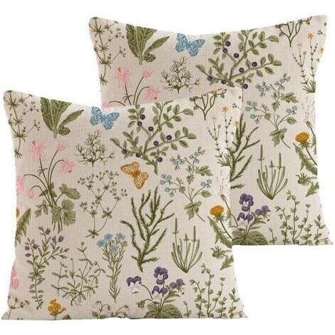 Housse de Coussin 45x45 CM Lot de 2 Housses Coussins Décoratifs Motif Plante à Fleurs Sauvages Vert Sauge pour Maison Salon Chambre Lit Extérieur Housse Oreiller (1/3)