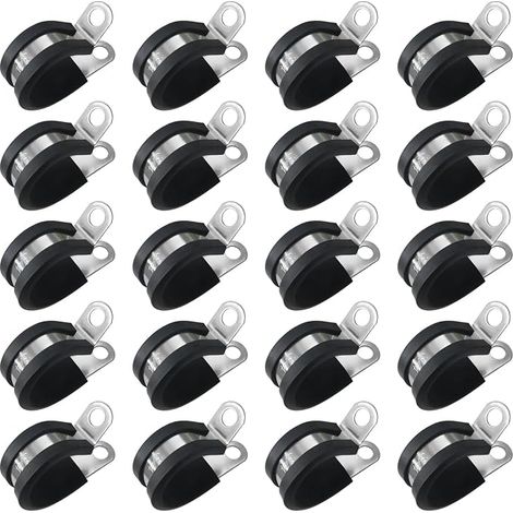 Colliers de Serrage en Caoutchouc 20 pcs Colliers de Fixation de Tubes P-Clips de Serrage Coussin Collier pour Tuyaux Doublés 19 mm (1/5)