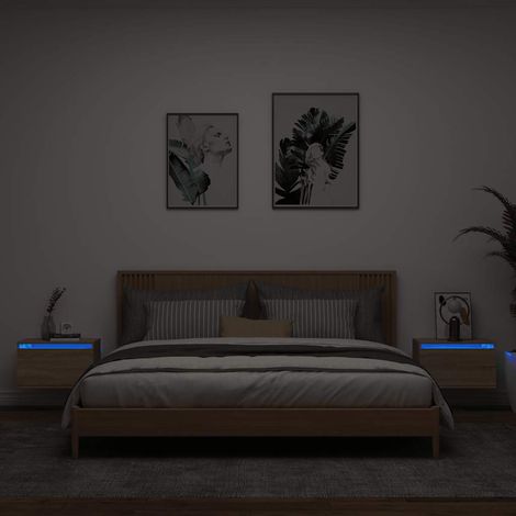 Wall-mounted Bedside Cabinets with LED Lights 2 pcs Sonoma Oak vidaXL