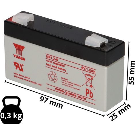 Yuasa NP1.2-6 AGM-Bleiakku 6V 1,2Ah – Faston F1 4,8 mm (1/5)