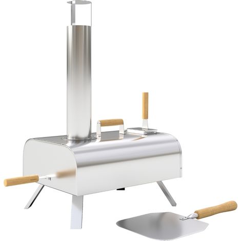 Outdoor Pizzaofen Holzbefeuerter Pizza Ofen aus Edelstahl, Backofen mit 1cm dick Pizzastein Klappbein Pizzaschaufel Deckel Tragbarer Holzofen Pizzaöfen für Camping Garten Party