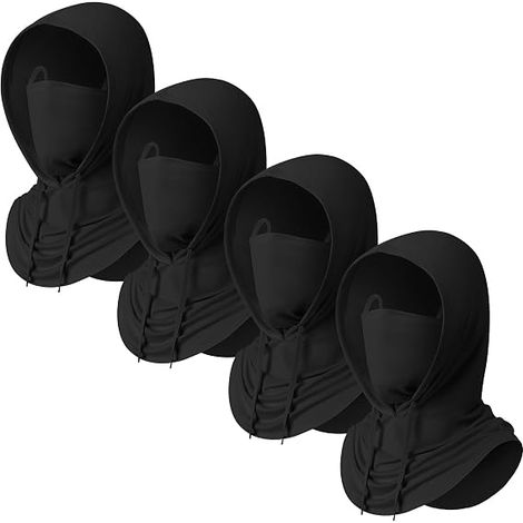Cagoule rafraîchissante d'été 4 pièces - Protection UV - Respirante - Couverture intégrale de la tête - Unisexe - Noire (1/5)
