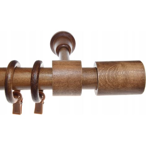 Tringle à rideaux simple en chêne massif, tringle à rideaux cylindrique de 280 cm (1/5)