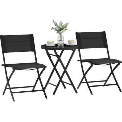 3-Piece Black Metal Garden Lounge with Glass Table (1/5)