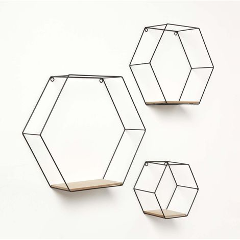HOMESCAPES Set of 3 Hexagon Floating Shelves