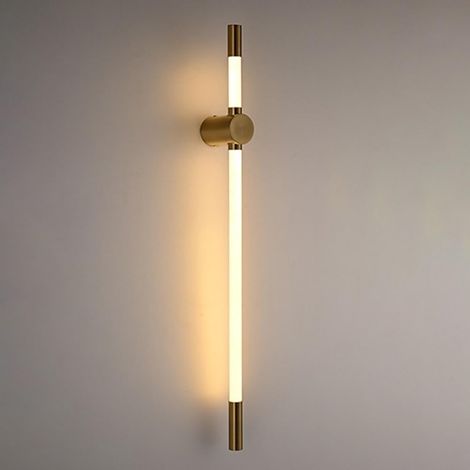 Applique murale linéaire à tube long, applique murale en métal doré avec abat-jour en acrylique flûte, applique murale de chevet ultra fine, appliques murales LED modernes - 16 W(Warm light) (1/5)
