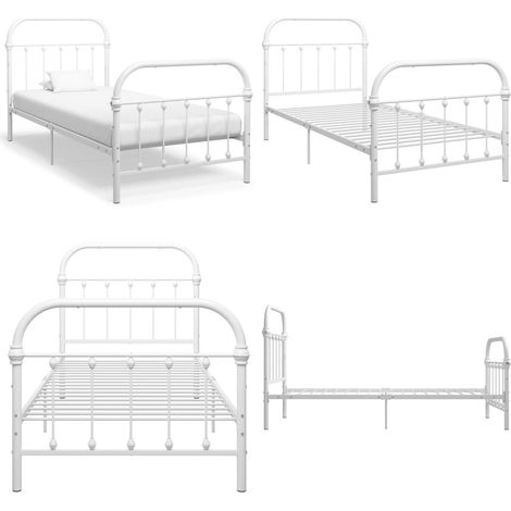 Cadre de lit sans matelas blanc métal 90x200 cm - Cadre De Lit - Lit Simple - Lit Metal - Lit Blanc - Meuble Chambre - Home & Living (1/5)