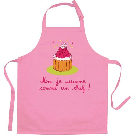 Tablier de cuisine pour enfant recyclé rose 52 x 63 cm - Je cuisine comme un chef - PANGIVO