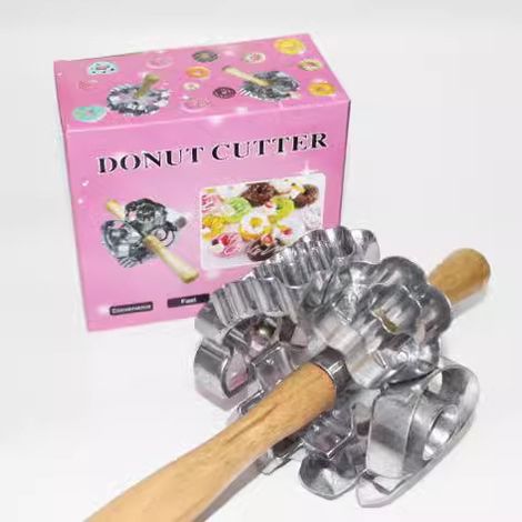 Rotating donut cutter making mold dough metal rolling pin baking kitchen tool (1/5)