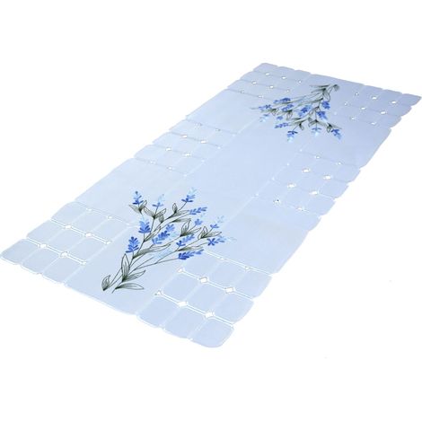 Weiße Tischläufer, bestickt, 40/85, Frühlings-Tischläufer mit bunten blauen Blumen (1/5)
