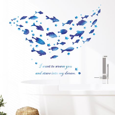 Sticker de décoration murale pour chambre d'enfant, petit poisson étoilé, sticker de décoration murale de dessin animé, poster d'art mural DIY, autocollant d'art à décoller et à coller pour la décorat (1/5)