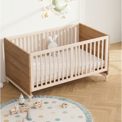 Lit bébé à barreaux 144x74x87 cm en bois naturel, 5 hauteurs, moderne, sans matelas FLORAGRACE (1/5)